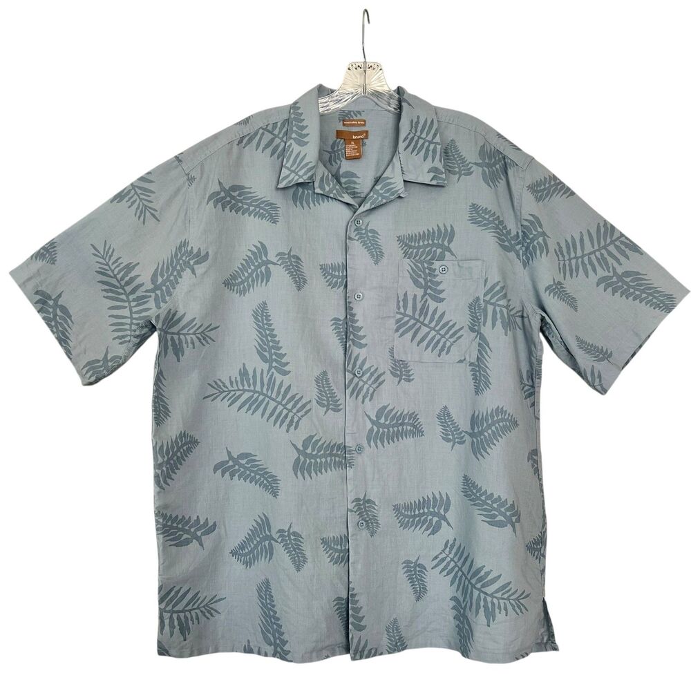 Bruno Fern Print Hawaiian‎ Short Sleeve Shirt Ramie Washable Linen Size XL EUC